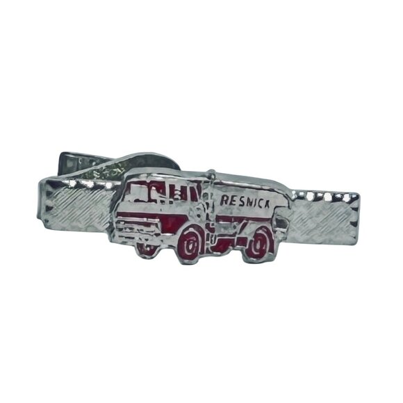 Vintage Silver Tone & Red Enamel Resnick Fuel Truck Tie Bar (5578) - Picture 3 of 5